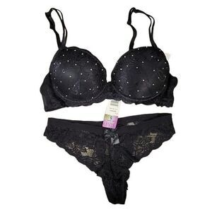 Hers by Herman Lace Push-up Bra & Thong Set Sz 32B